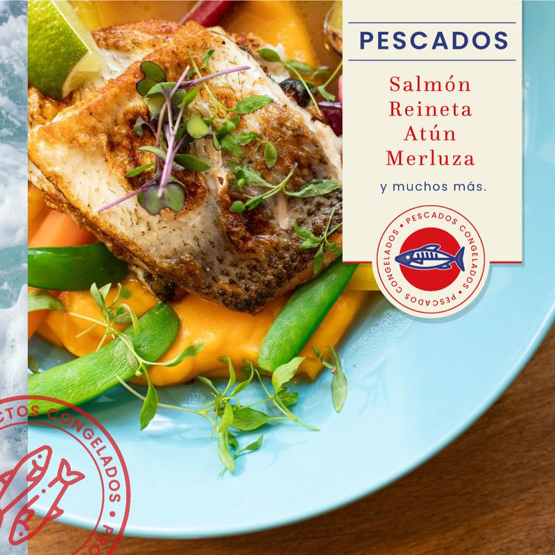 Sello de categoría Pescados sobre fotografía de producto preparado