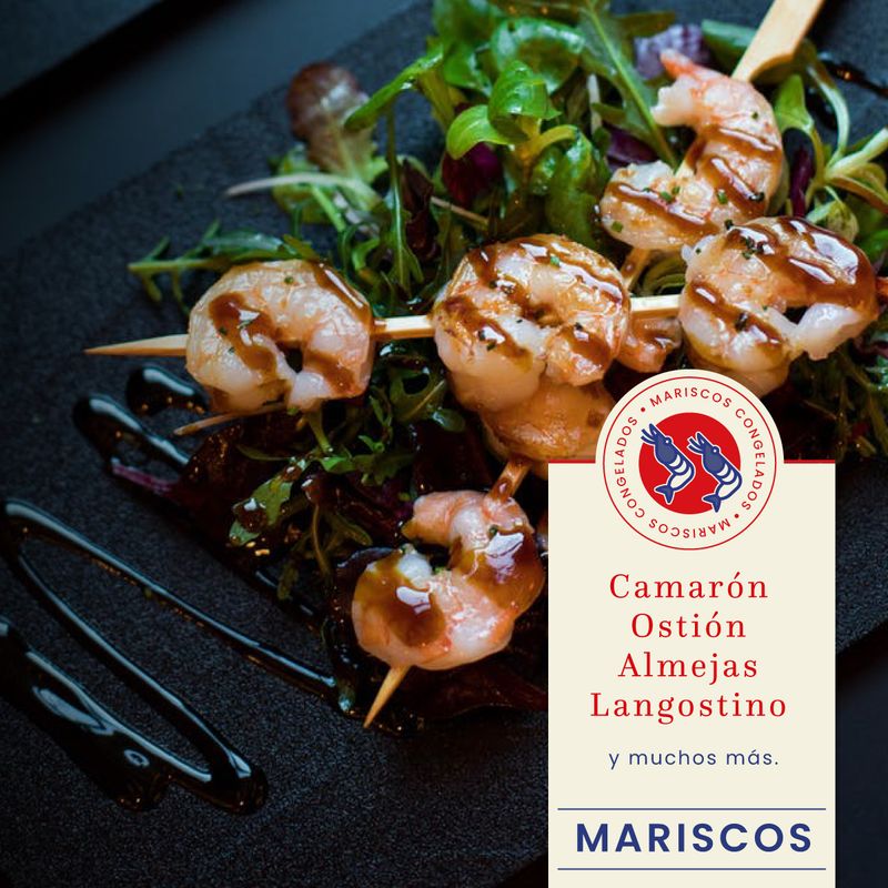 Sello de categoría Mariscos sobre fotografía de producto preparado