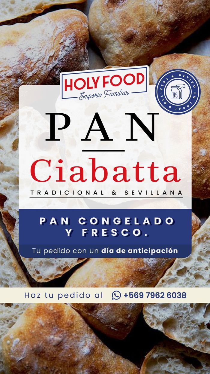 Pieza de pan ciabatta con el sello de servicio de retiro en local y delivery