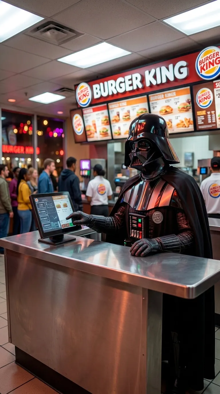 Darth Vader pidiendo en un Burger King