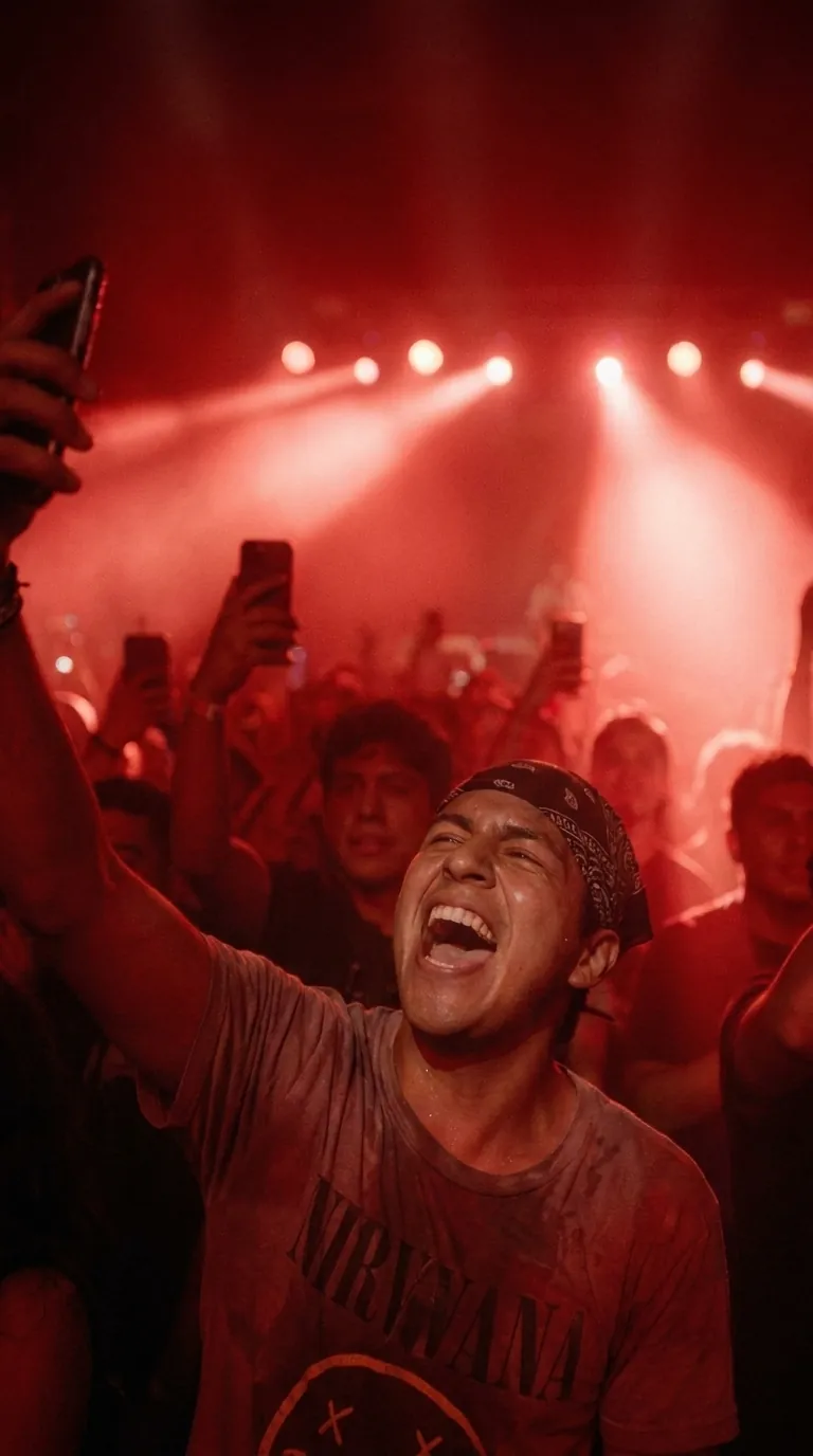 Publico de concierto bajo luces rojas