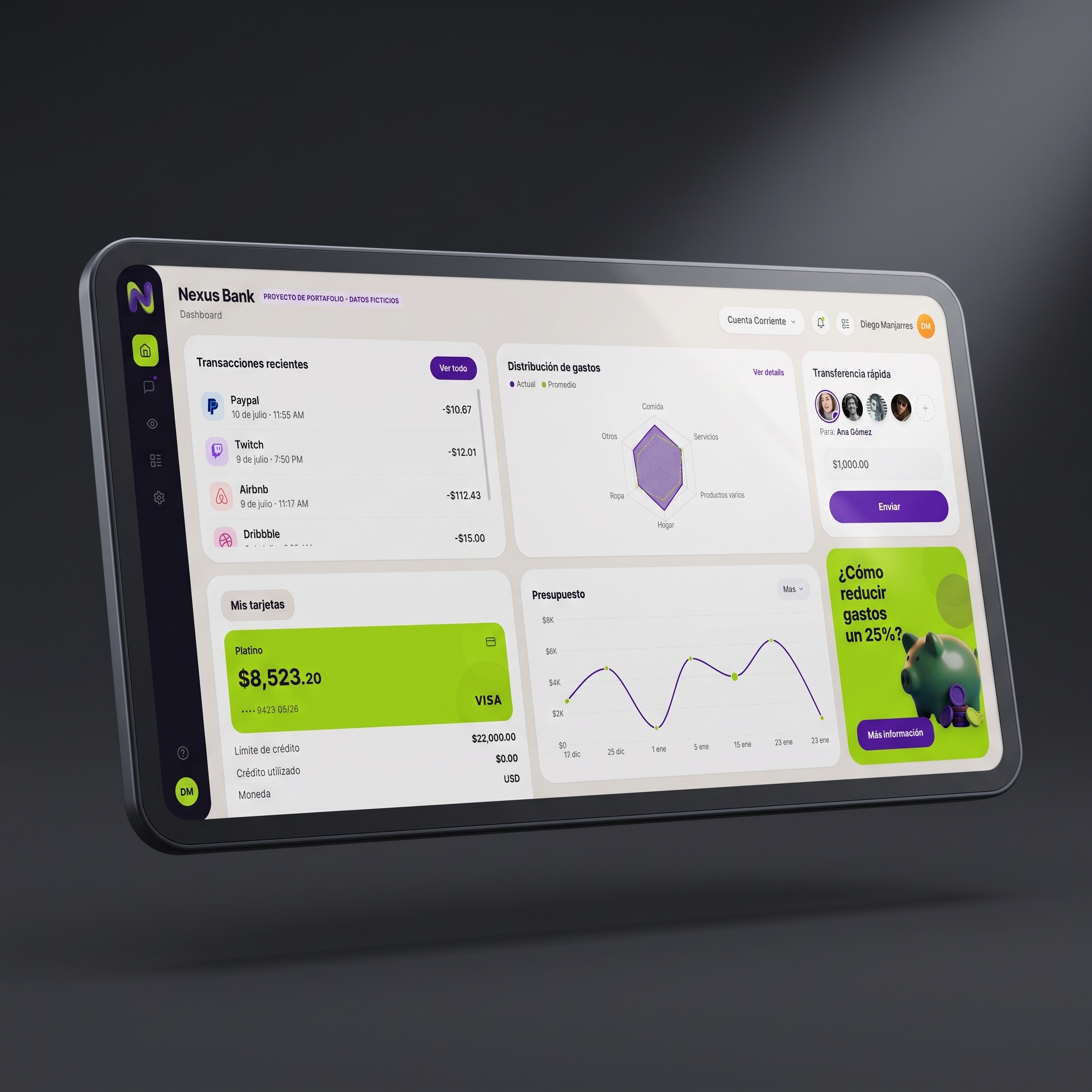 Nexus Bank — dashboard bancario ficticio